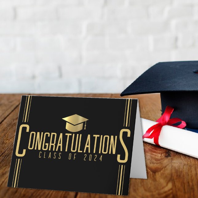 Carte De Remerciements Félicitations Noir & Or Promotion Diplômée (Black & Gold Congratulations Class Of Graduation Thank You Card)