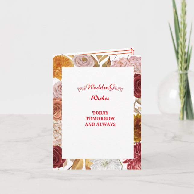 Carte De Remerciements Félicitations pour le Mariage avec des vœux florau (Devant)