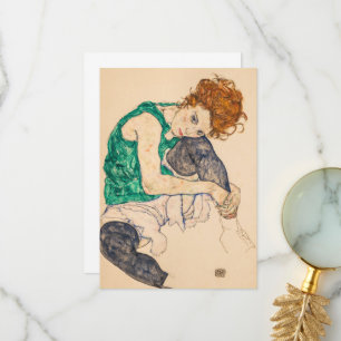 Carte De Remerciements Femme assise avec genou blond par Egon Schiele