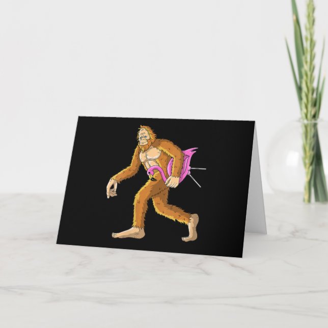 Carte De Remerciements Femme Bigfoot Avec Flamant rose Animal Costume Cad (Devant)