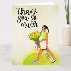 Carte De Remerciements Femme de tennis avec fleurs