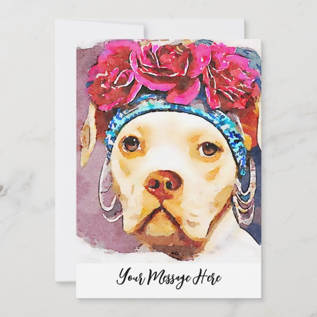 Carte De Remerciements Femme Pitbull Portrait Whimsical Aquarelle Art (Devant)