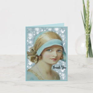 Carte De Remerciements Femme victorienne en bleu clair Casquette et robe
