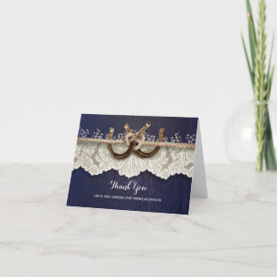 Carte De Remerciements Fer à cheval rustique en laiton, bois, marine, Rem