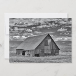 Carte De Remerciements Fermes   BW American Flag Barn Scene