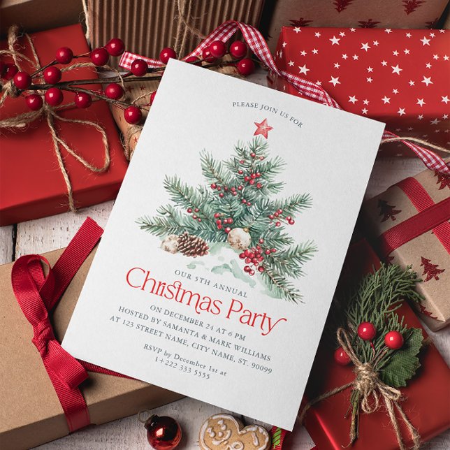 Carte De Remerciements Festif Arbre de Noël Rouge Typographie rétro (Créateur téléchargé)