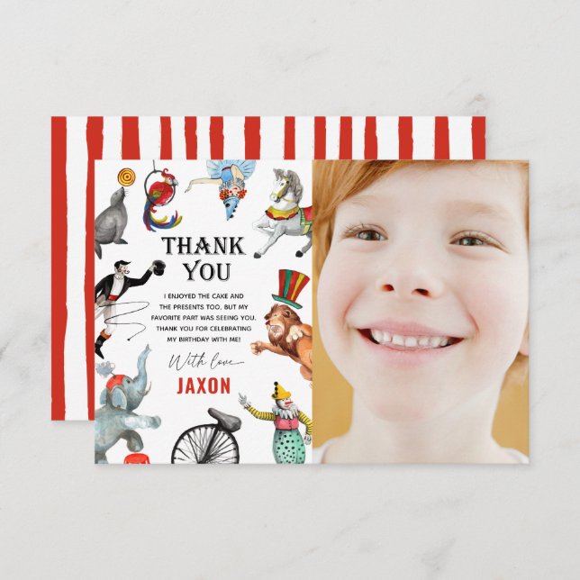 Carte De Remerciements Festival du Carnaval de cirque Spectacle Enfant An (Devant / Derrière)