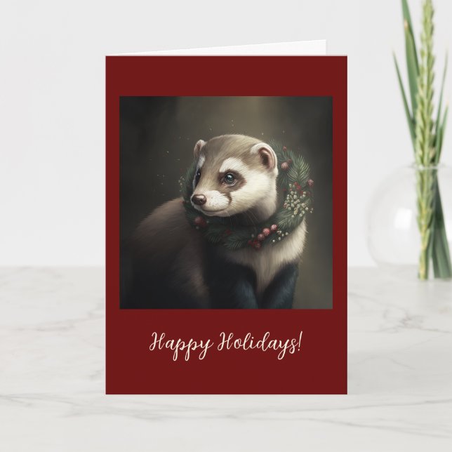 Carte De Remerciements Festive Ferret Animaux de compagnie Plié Vacances  (Devant)