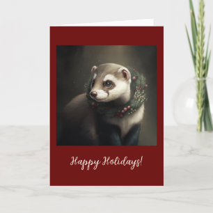 Carte De Remerciements Festive Ferret Animaux de compagnie Plié Vacances