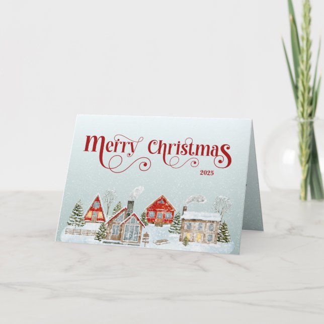 Carte De Remerciements Festive Houses Folded Christmas Holiday Card (Devant)