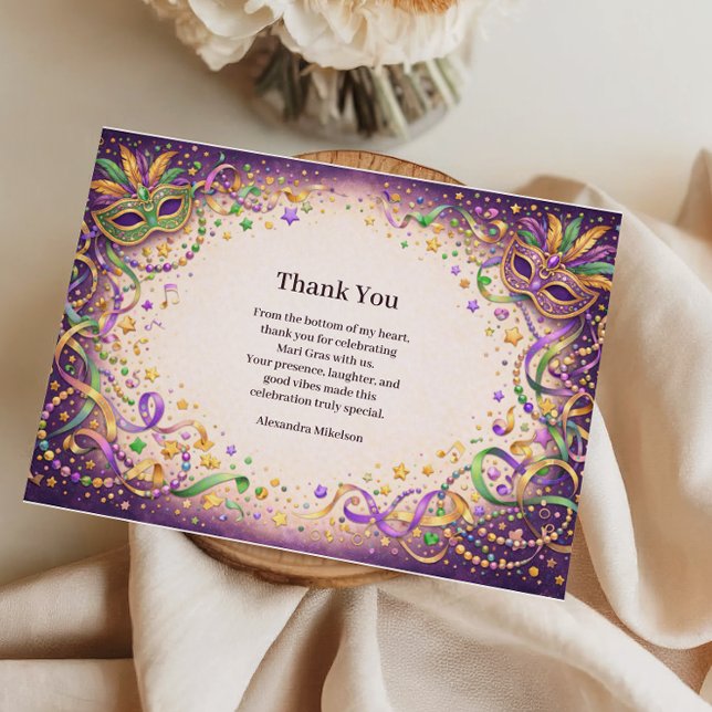 Carte De Remerciements Festive Ribbon Mask Mardi Gras Masquerade (Créateur téléchargé)