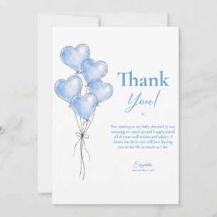 Carte De Remerciements Fête bébé Ballon Cœur Aquarelle Bleue Élégante