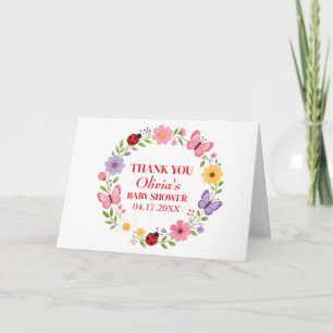 Carte De Remerciements Fête bébé coccinelle fleur sauvage fille