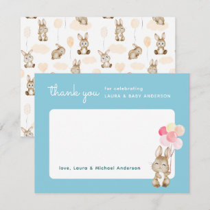 Carte De Remerciements Fête bébé : Lapin avec ballons bleus