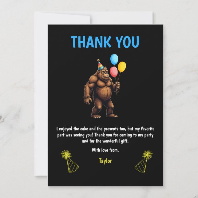 Carte De Remerciements Fête d’anniversaire de Bigfoot - C’est mon anniver (Dos)