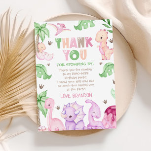 Carte De Remerciements Fête d'anniversaire 1 an fille dinosaure aquarelle