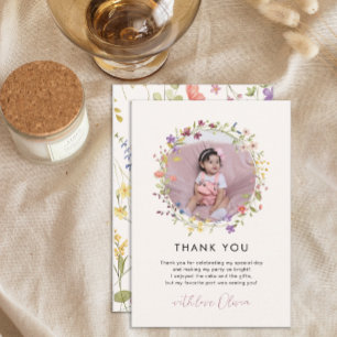 Carte De Remerciements Fête d'anniversaire 1 an Fleur de printemps botani