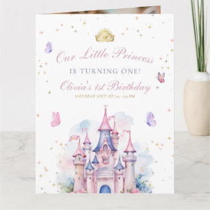 Carte De Remerciements Fête d'anniversaire 1ère Princesse Fille Château P