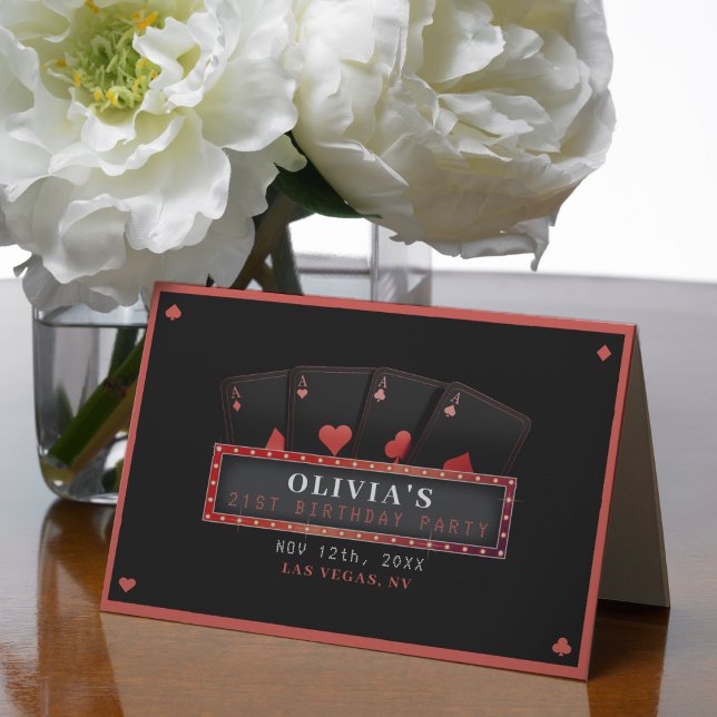 Carte De Remerciements Fête d'anniversaire 21 ans Poker As Rouge & Noir (Poker Aces Red & Black 21st Birthday Party Thank You Card
)