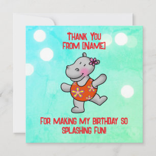 Carte De Remerciements Fête d'anniversaire 3 ans de l'hippopotame mignon