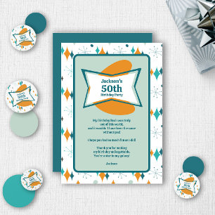 Carte De Remerciements Fête d'anniversaire 50 ans Rétro Milieu du siècle 