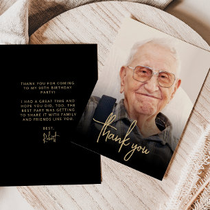 Carte De Remerciements Fête d'anniversaire 90 ans avec photo personnalisé