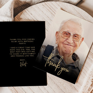 Carte De Remerciements Fête d'anniversaire 90 ans avec photo personnalisé
