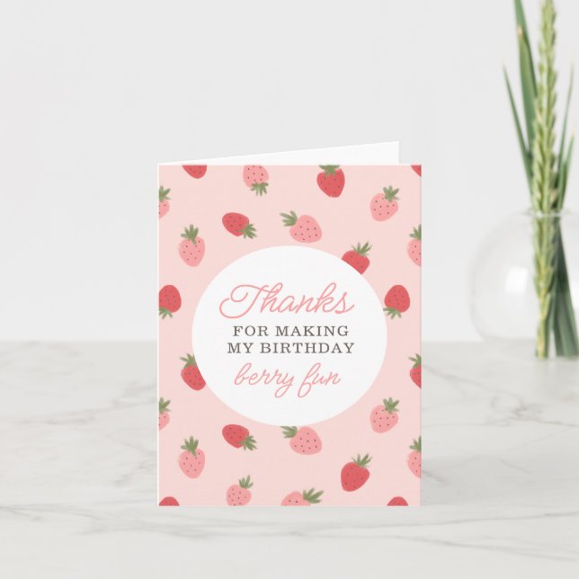Carte De Remerciements Fête d'anniversaire à la fraise rose (Devant)