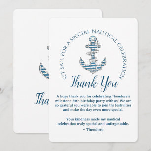 Carte De Remerciements Fête d'anniversaire à l'ancre rayée nautique