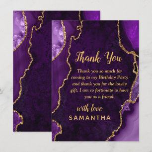 Carte De Remerciements Fête d'anniversaire Agate pourpre et or
