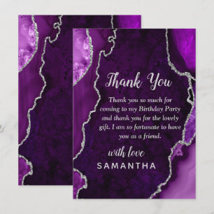 Carte De Remerciements Fête d'anniversaire agate violet et argent