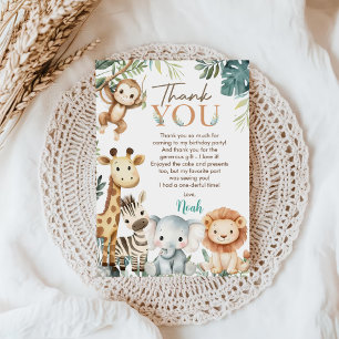 Carte De Remerciements Fête d'anniversaire Animaux sauvages de safari
