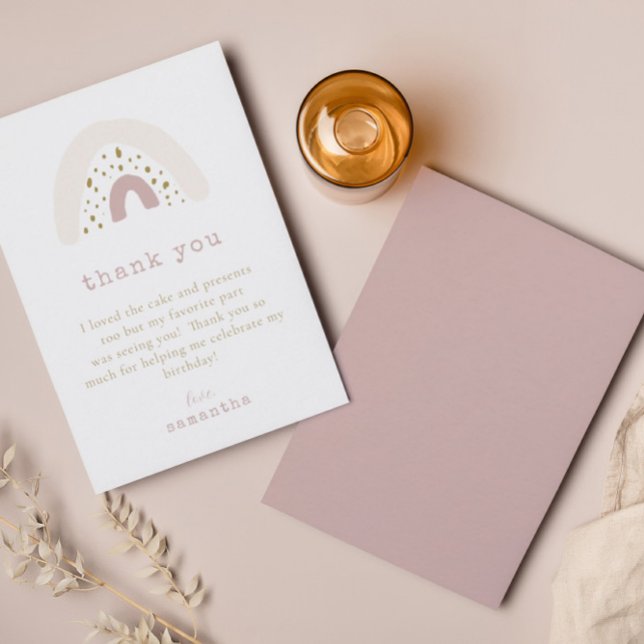 Carte De Remerciements Fête d'anniversaire arc-en-ciel bohème rose pastel (Créateur téléchargé)