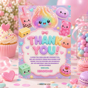 Carte De Remerciements Fête d'anniversaire arc-en-ciel pailleté Squishy