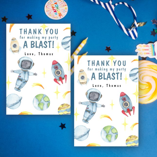 Carte De Remerciements Fête d'anniversaire astronaute dans l'espace (Créateur téléchargé)