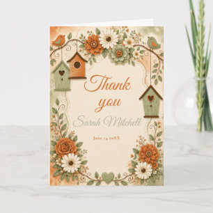 Carte De Remerciements Fête d'anniversaire automnale Orange Brûlé et Vert