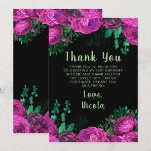 Carte De Remerciements Fête d'anniversaire aux fleurs rose chaud élégant