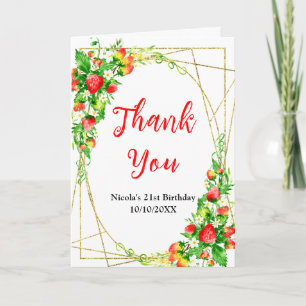 Carte De Remerciements Fête d'anniversaire aux fraises et aux pâquerettes
