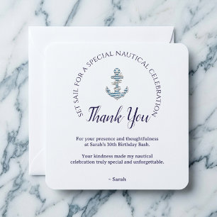 Carte De Remerciements Fête d'anniversaire avec ancre rayée nautique 