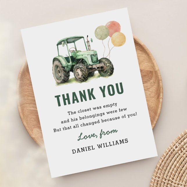 Carte De Remerciements Fête d'anniversaire avec tracteur à l'aquarelle (Créateur téléchargé)