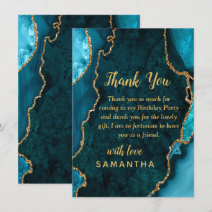 Carte De Remerciements Fête d'anniversaire Bleu sarcelle et Agate dorée