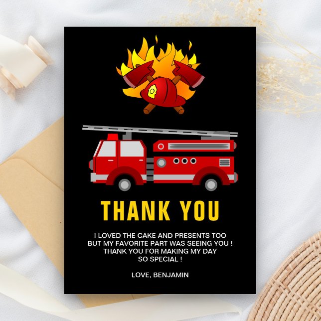 Carte De Remerciements Fête d'anniversaire camion de pompiers (Créateur téléchargé)