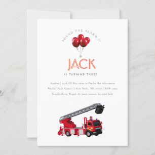 Carte De Remerciements Fête d'anniversaire Camion de pompiers rouge