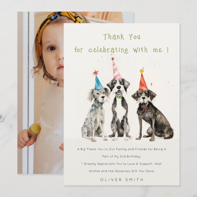 Carte De Remerciements Fête d'anniversaire chic et mignonne pour chien av (Devant / Derrière)