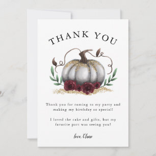 Carte De Remerciements Fête d'anniversaire citrouille en or blanc rustiqu
