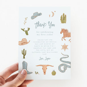 Carte De Remerciements Fête d'anniversaire cowboy bleu rustique