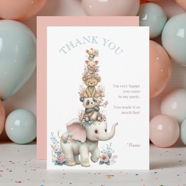 Carte De Remerciements Fête d'anniversaire d'animal Boho mignonne (Créateur téléchargé)
