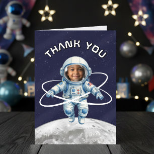 Carte De Remerciements Fête d'anniversaire d'astronaute 1er tour autour d