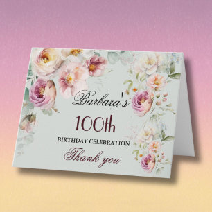Carte De Remerciements Fête d'anniversaire de 100 ans élégante aquarelle