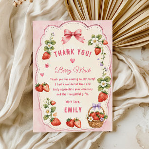 Carte De Remerciements Fête d'anniversaire de 1 an à l'aquarelle fraise